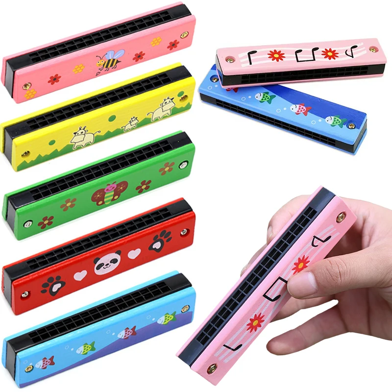 ZYF Armónica de madera estilo dibujos animados coloreada para niños