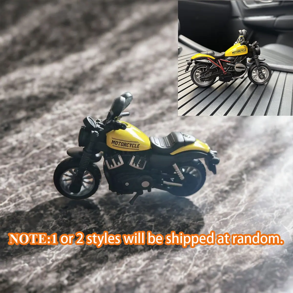 Vista frontal de miniatura de motocicleta azul con acabados brillantes