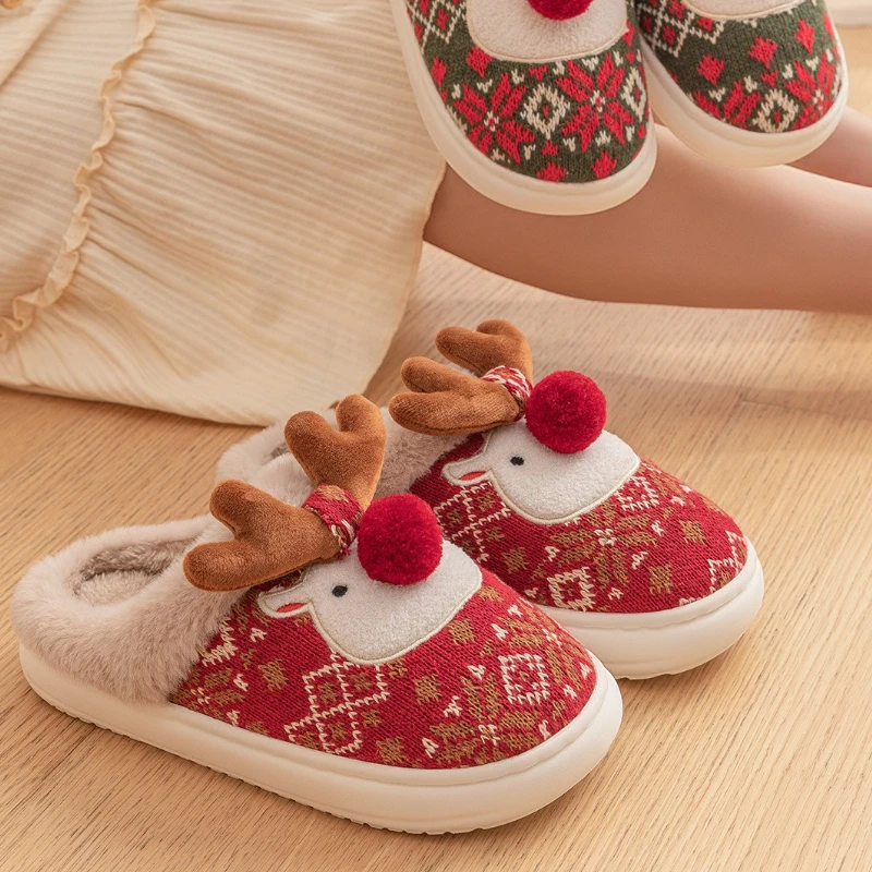 Zapatillas antideslizantes con dibujos de ciervos navideños para hogar - imagen 2