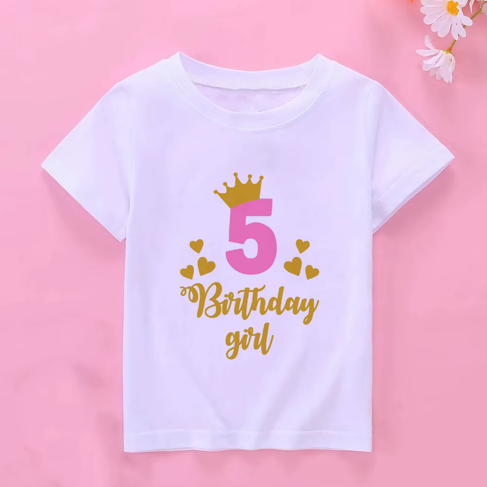 Camiseta feliz cumpleaños para niña – Manga corta con número - imagen 4