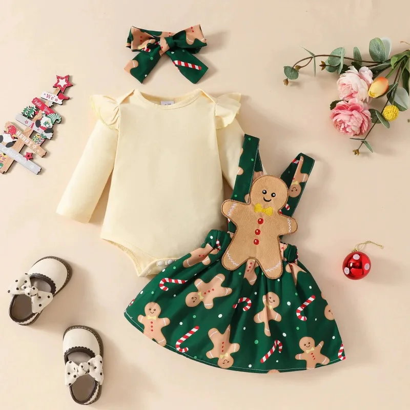 Conjunto navideño de falda y mameluco para recién nacido otoño-invierno - imagen 4