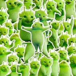 Pegatinas de gatos alienígenas verdes de dibujos animados