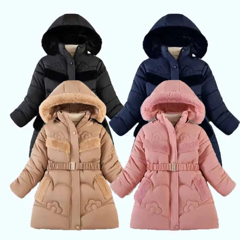 Chaqueta acolchada con capucha para niñas de piel sintética en invierno - imagen 4
