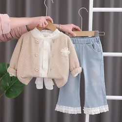 Conjunto bebé niña rosa con flor – Camiseta y pantalón vaquero