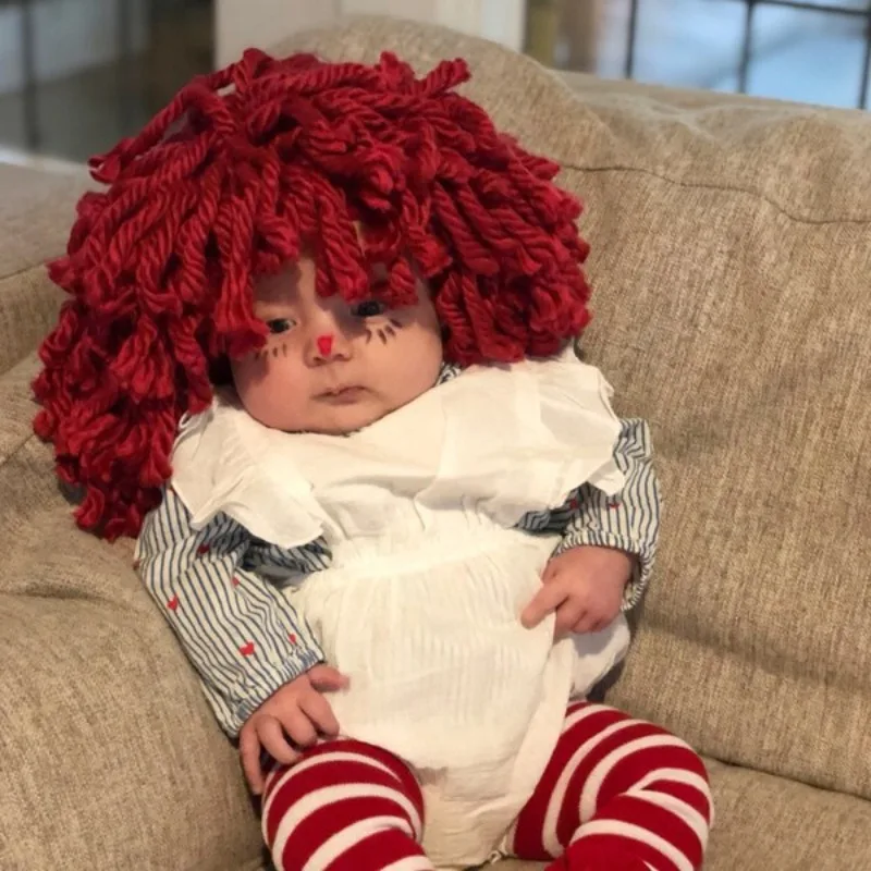 Gorro de payaso de ganchillo rojo para niños con trenzas - imagen 4