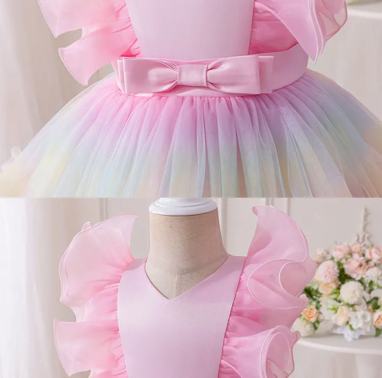 Vestido de princesa de malla para bebé con tutú multicolor fiesta - imagen 5