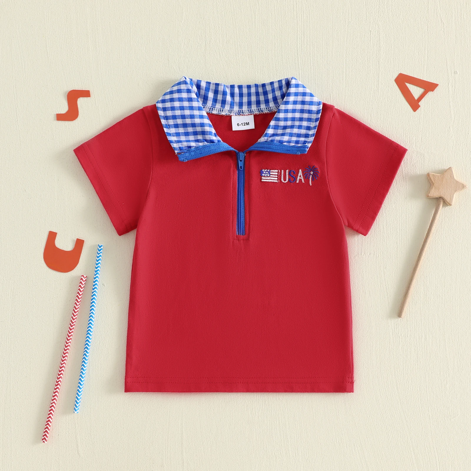Camiseta infantil de niño con bandera americana bordada y cremallera - imagen 3
