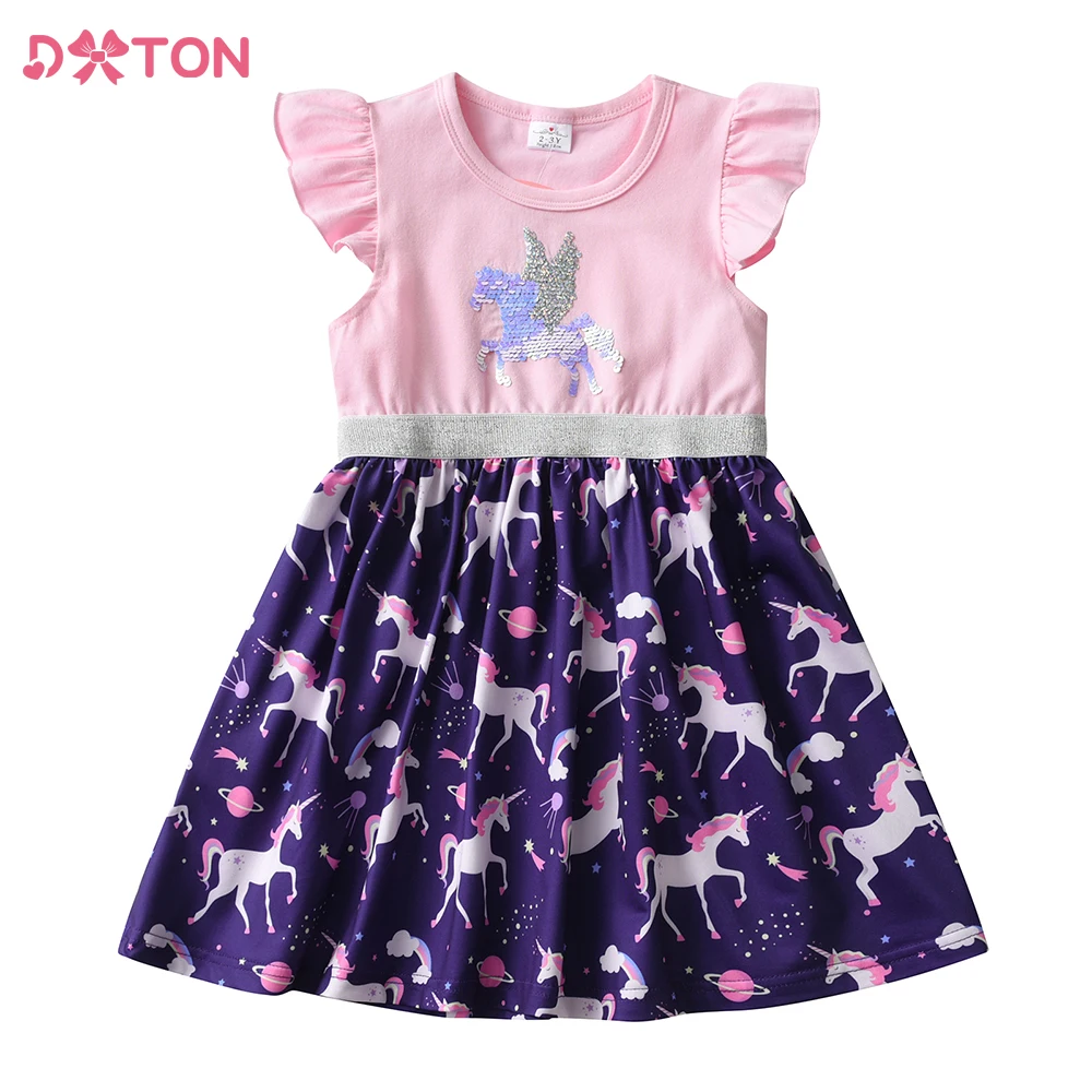 DXTON vestido de niña de algodón con manga acampanada y lentejuelas - imagen 5