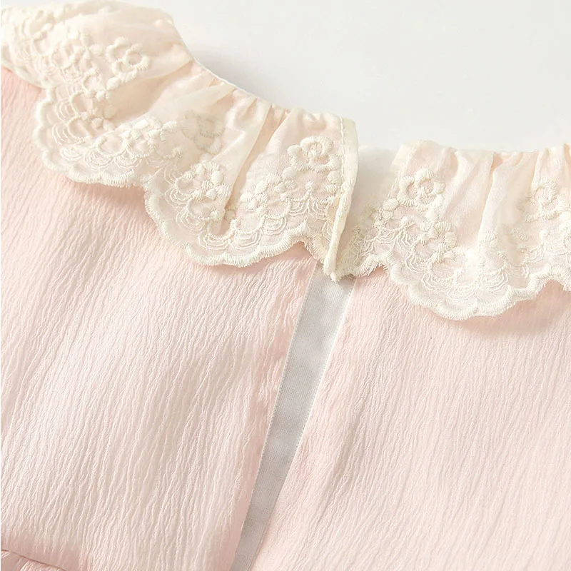 Mono bebé rosa de manga larga con lazo y cuello Peter Pan primavera - imagen 4