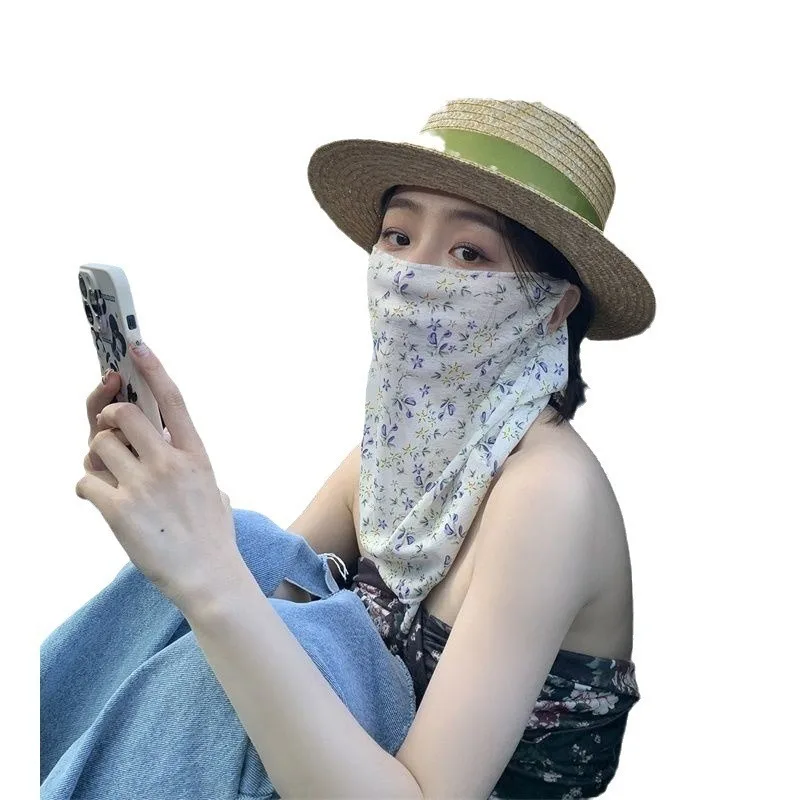 Mascarilla UV floral de protección solar con cuello y rostro - imagen 2