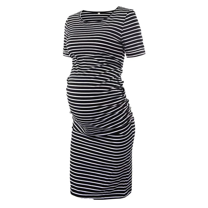 Vestido premamá a rayas de manga corta – Cómodo para el hogar - imagen 2