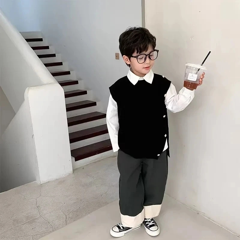 Chaleco de punto infantil – cuello redondo, ligero en primavera