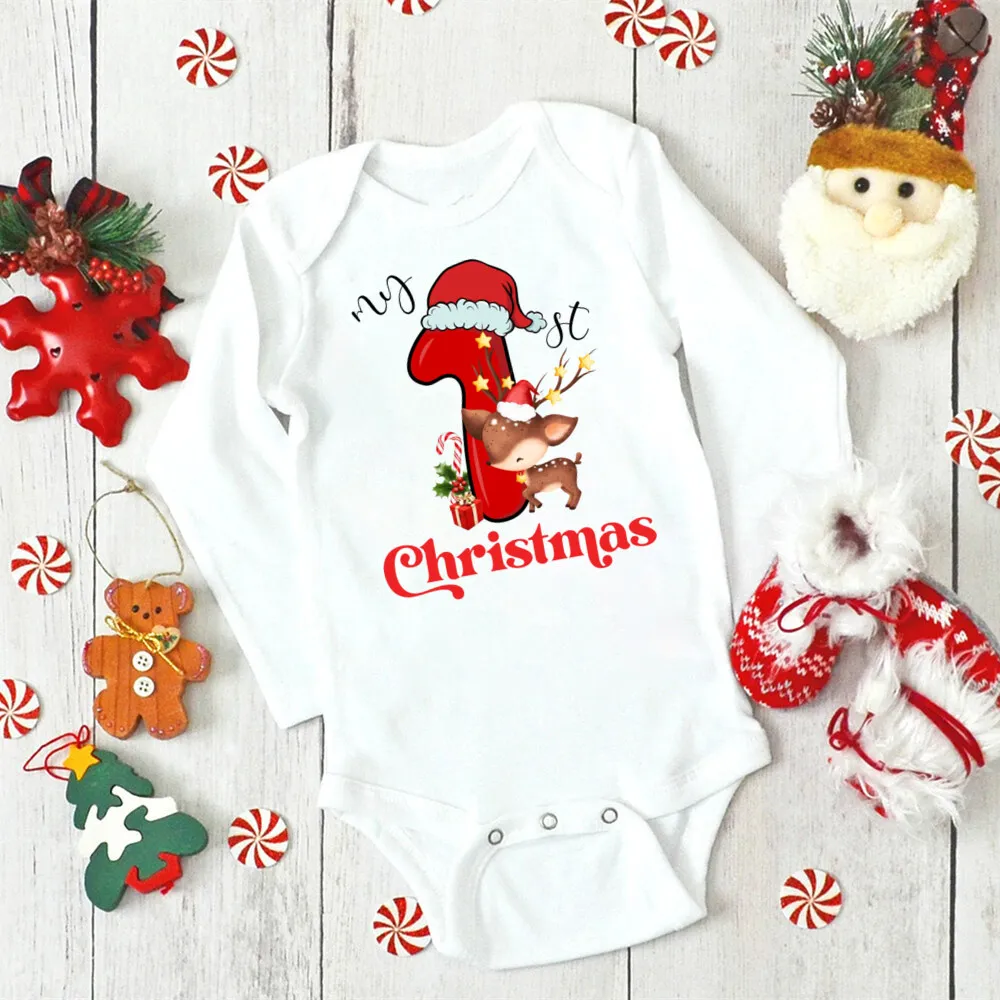Mameluco Primera Navidad bebé manga larga – Estampado árbol y Santa - imagen 5