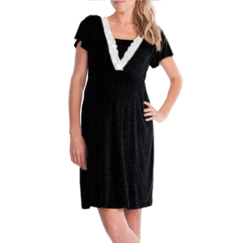 Vestido de lactancia manga corta con encaje y patchwork - imagen 5