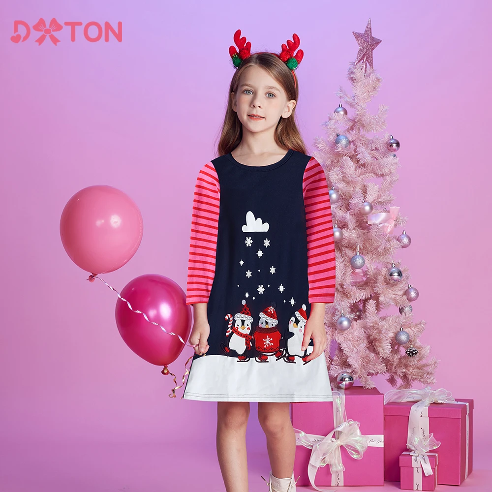 DXTON vestido de niña a rayas de algodón – Navidad muñeco de nieve - imagen 4