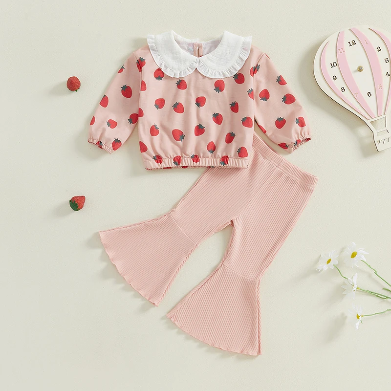 Pantalón acampanado y sudadera con estampado de fresas – Otoño niña - imagen 3