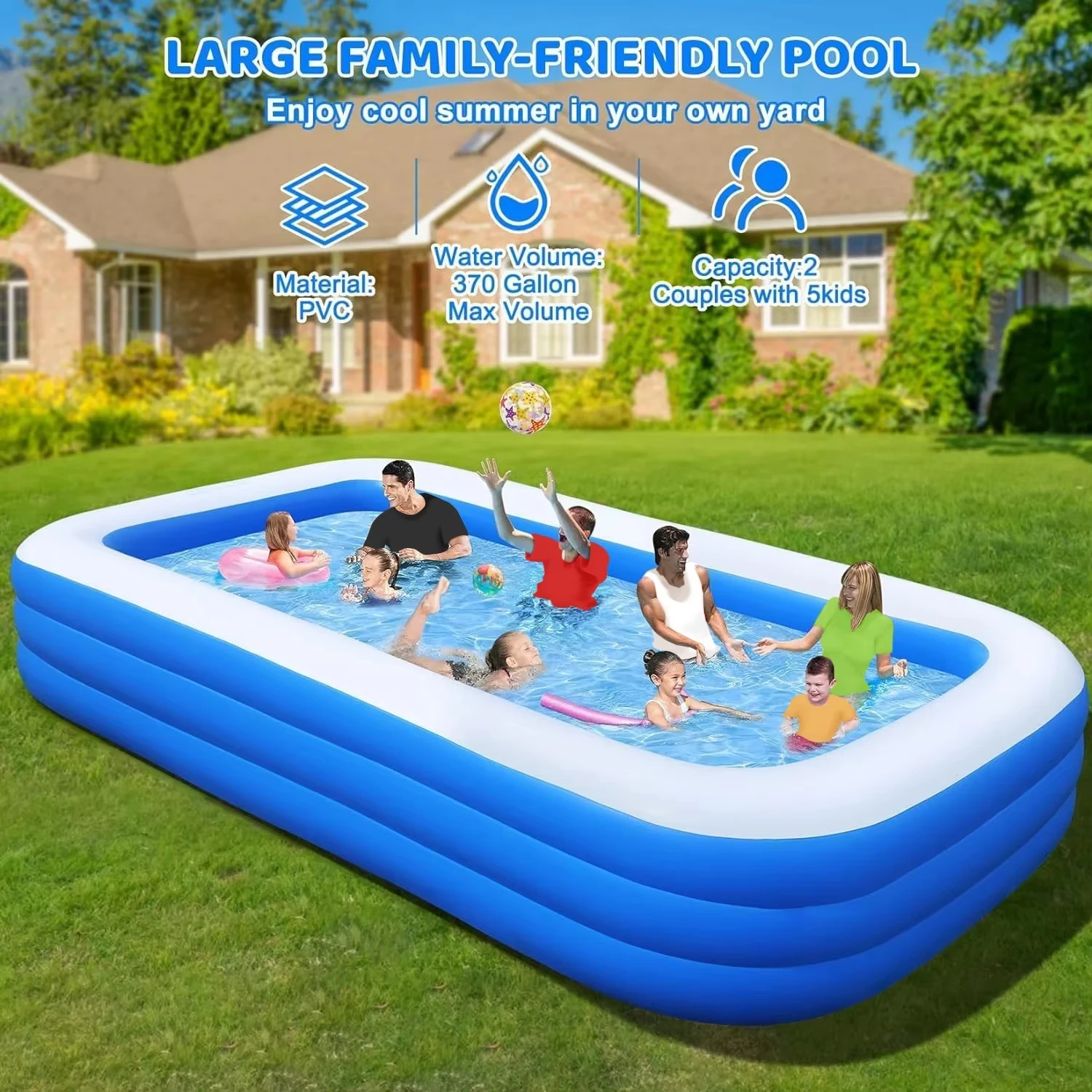 Piscina hinchable grande familiar para niños y adultos de PVC