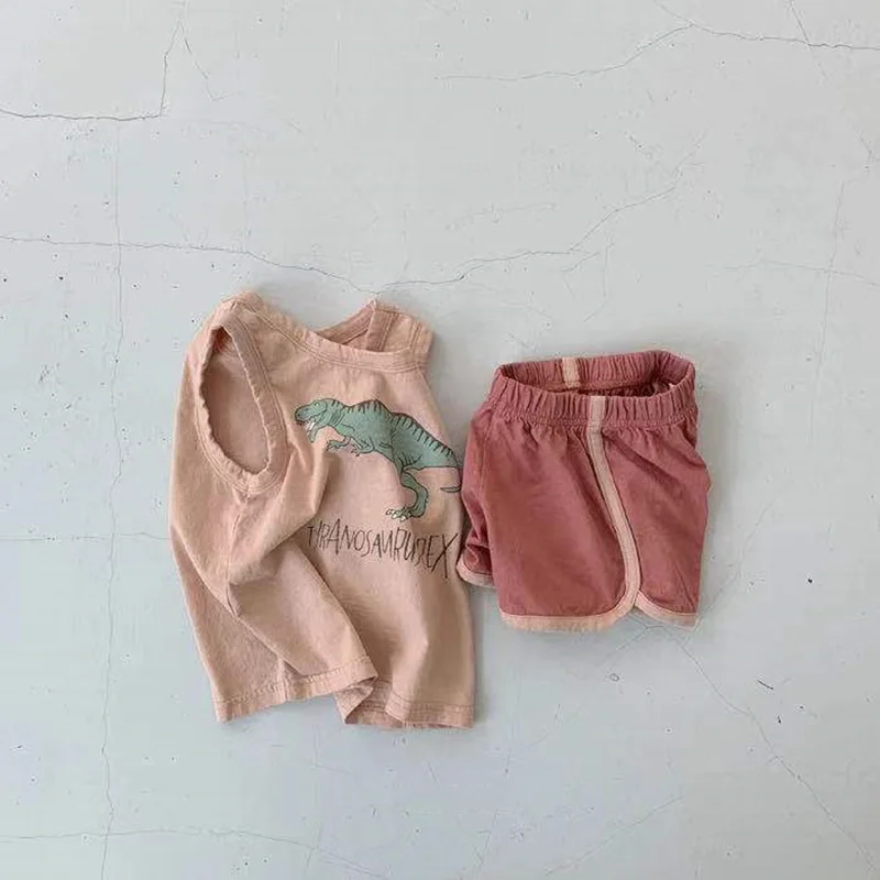 Milangel conjunto bebé dinosaurio chaleco camiseta pantalones cortos - imagen 5