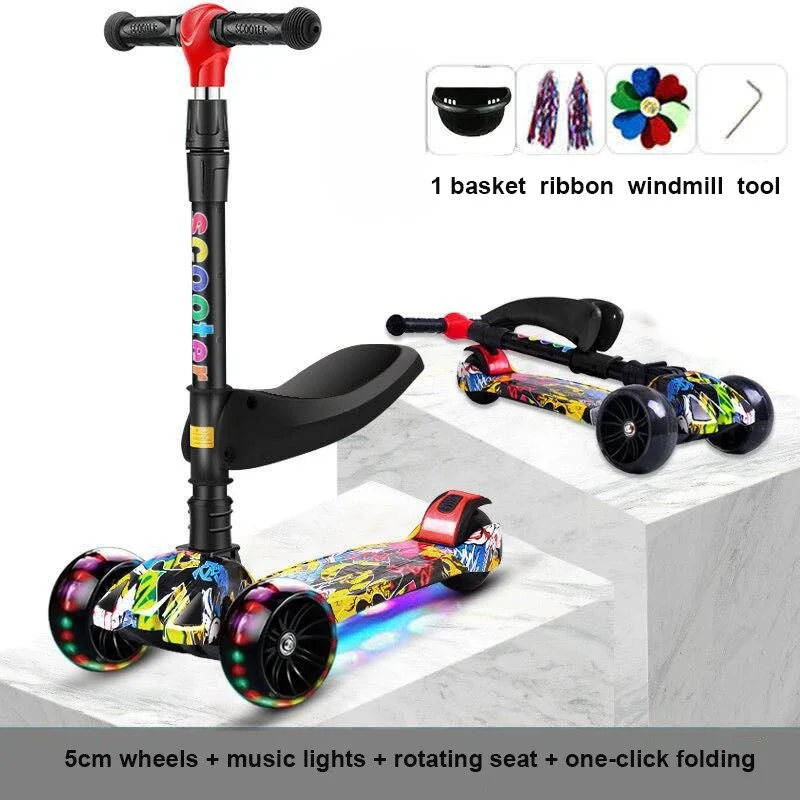 Patinete infantil 3 ruedas con luces – 2 en 1 sentado y de pie