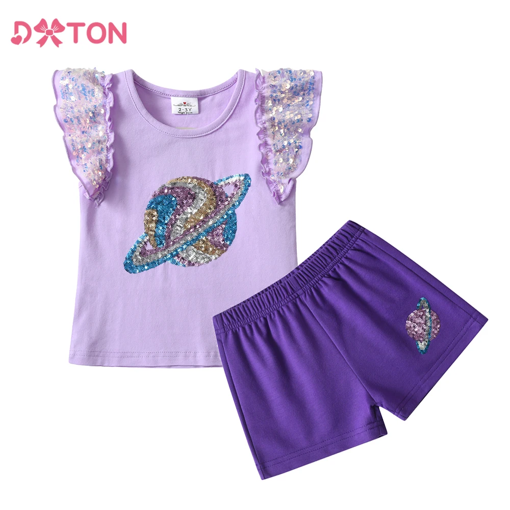 DXTON Conjunto de niña volantes y pantalón corto con lentejuelas - imagen 5