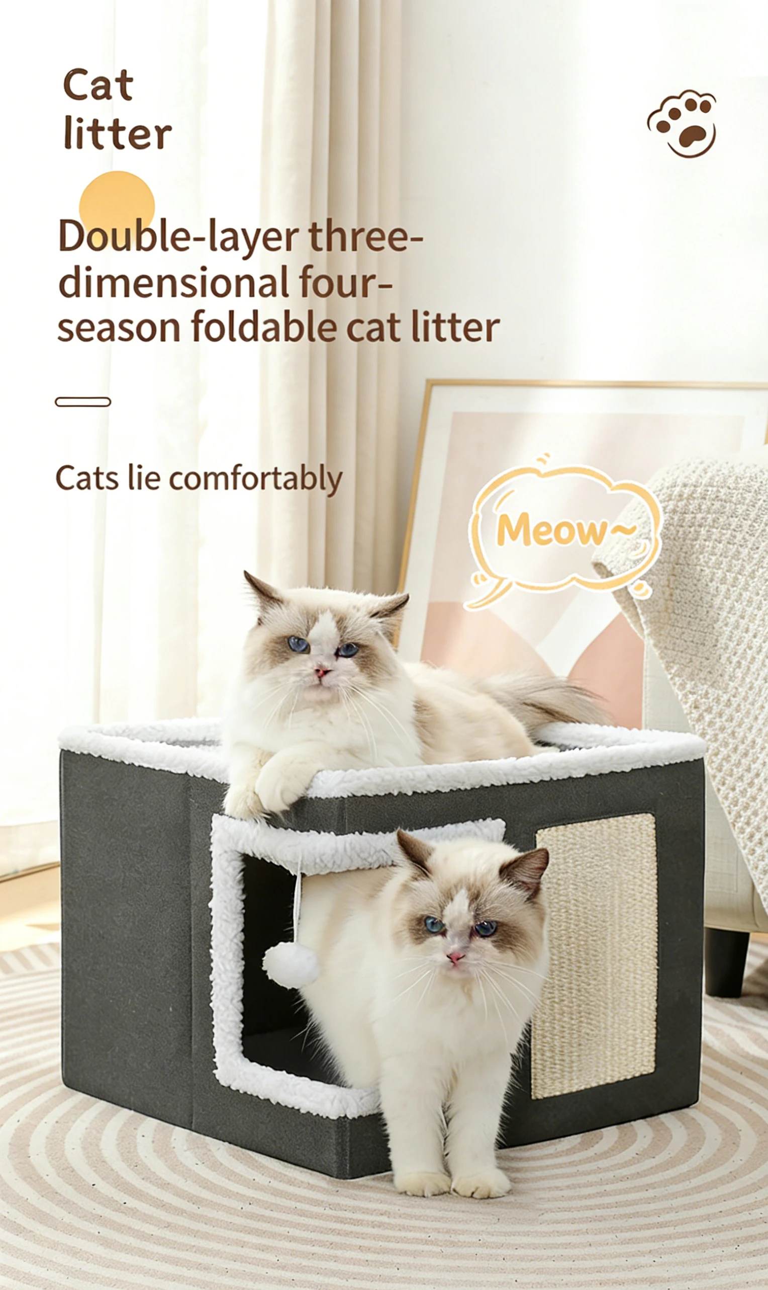 Casa para gatos con rascador y base antideslizante
