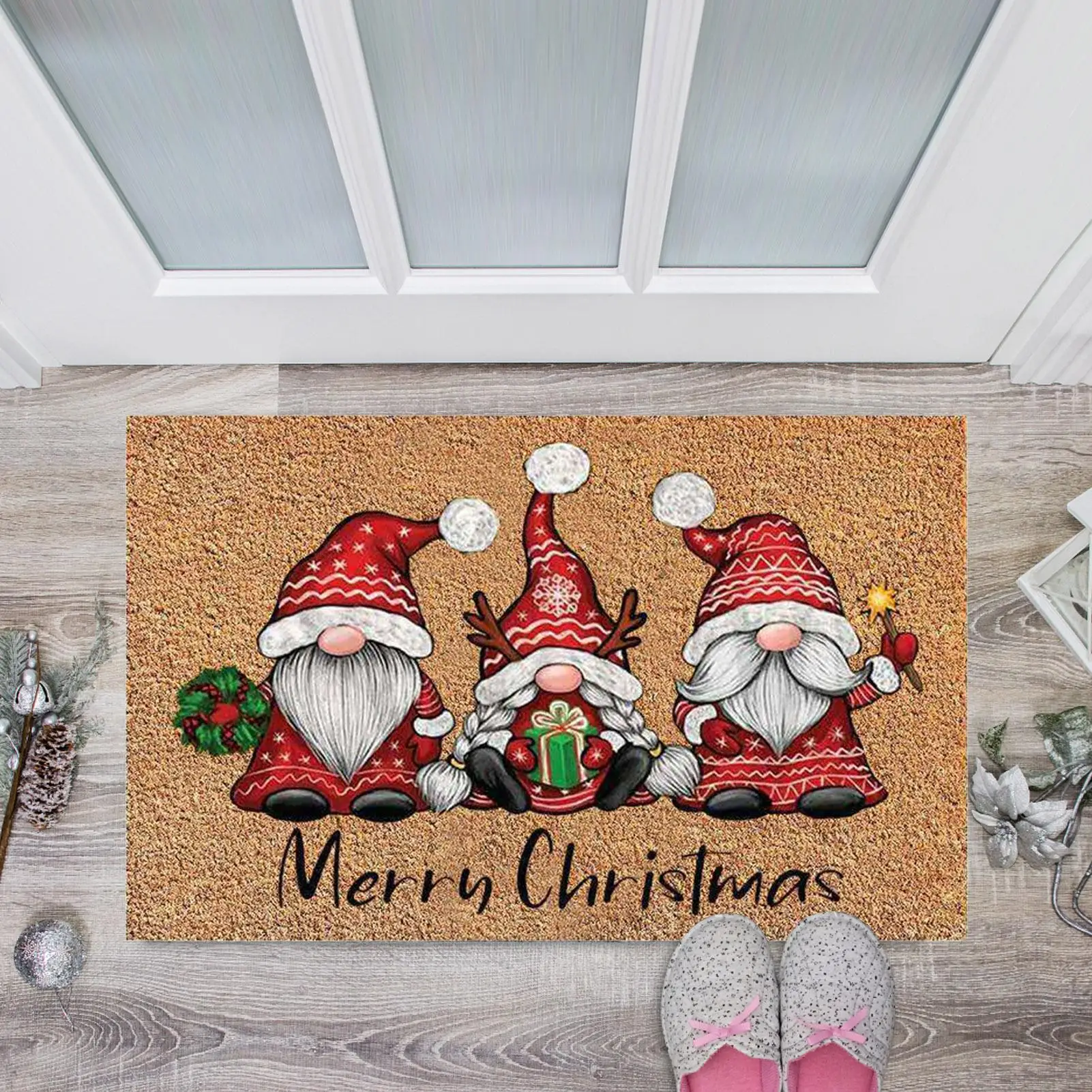 Alfombra de Navidad rústica con diseño de gnomo para entrada - imagen 2