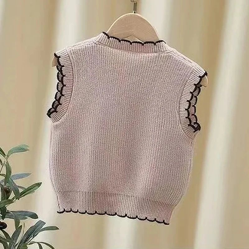 Cárdigan punto cuello V para niña – Chaleco tejido bebé - imagen 5