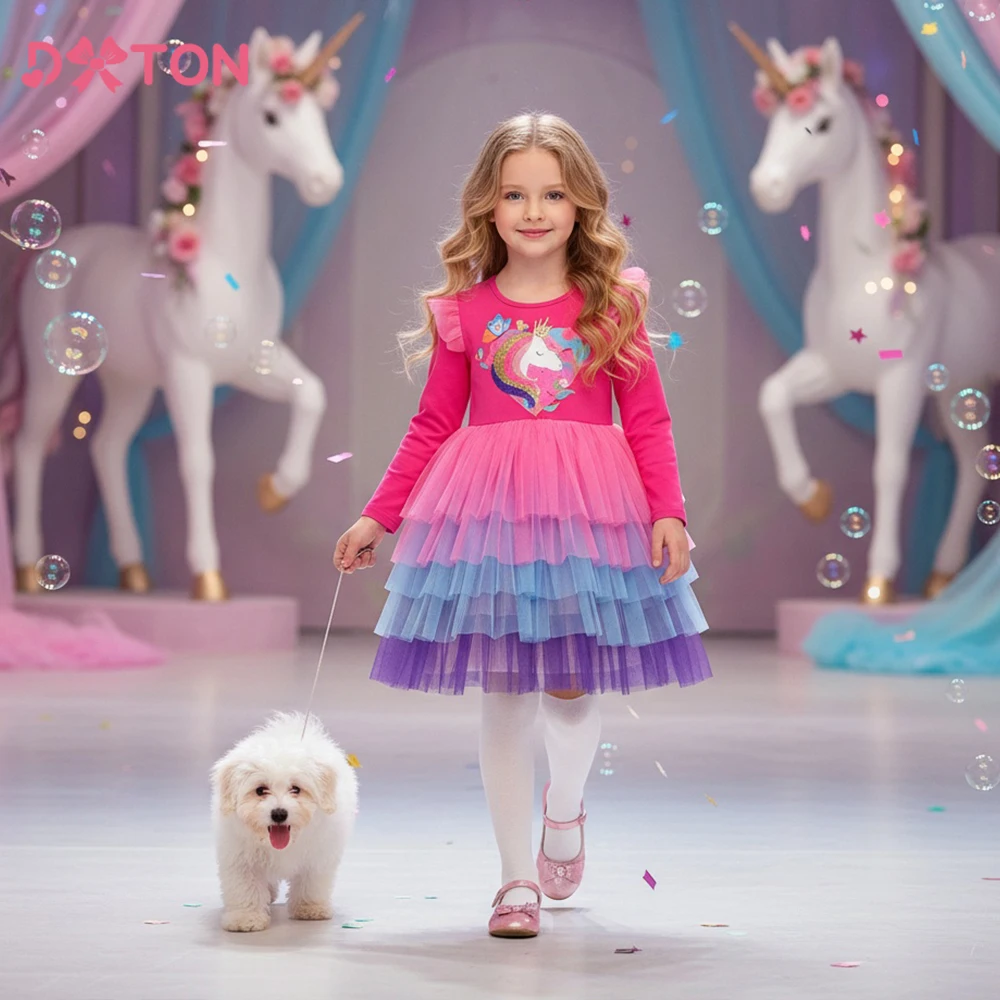 DXTON Vestido de princesa niña con falda tutú para fiestas infantiles - imagen 2