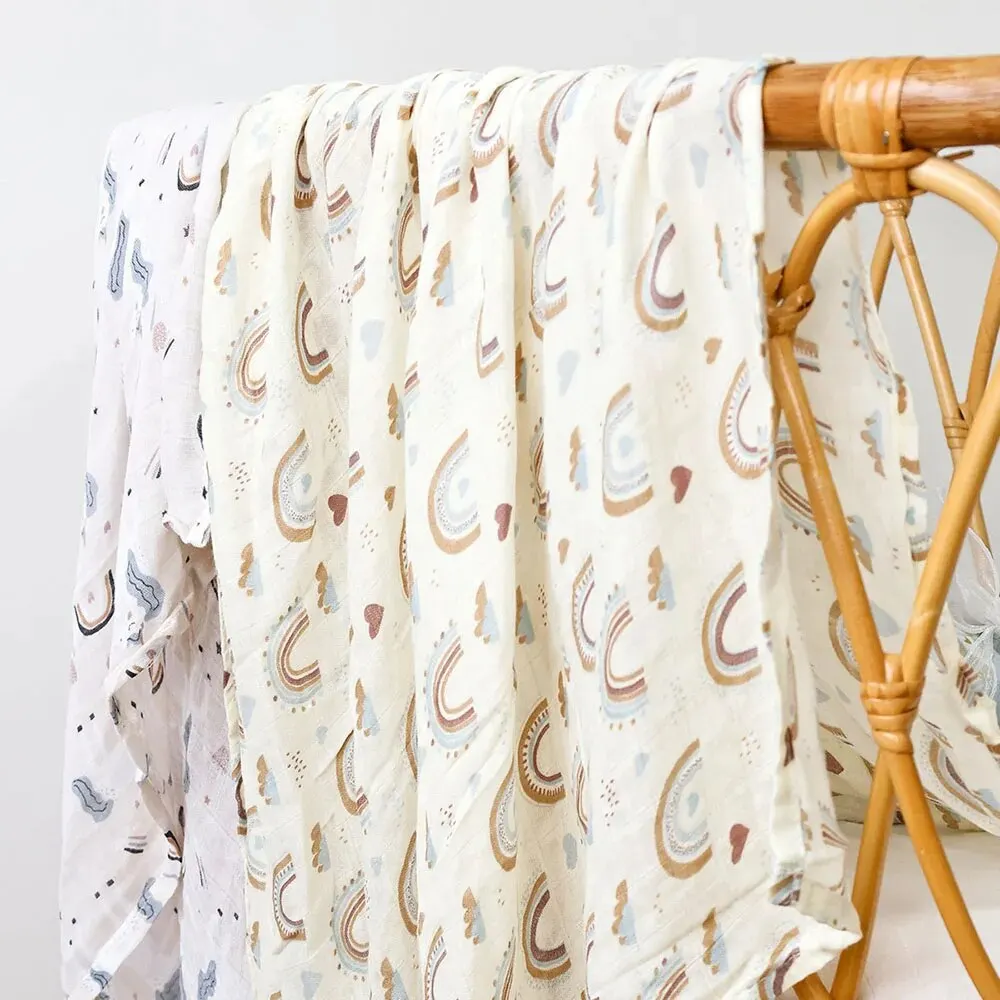 Manta de muselina algodón bambú para bebé – Suave envoltura estampada - imagen 2