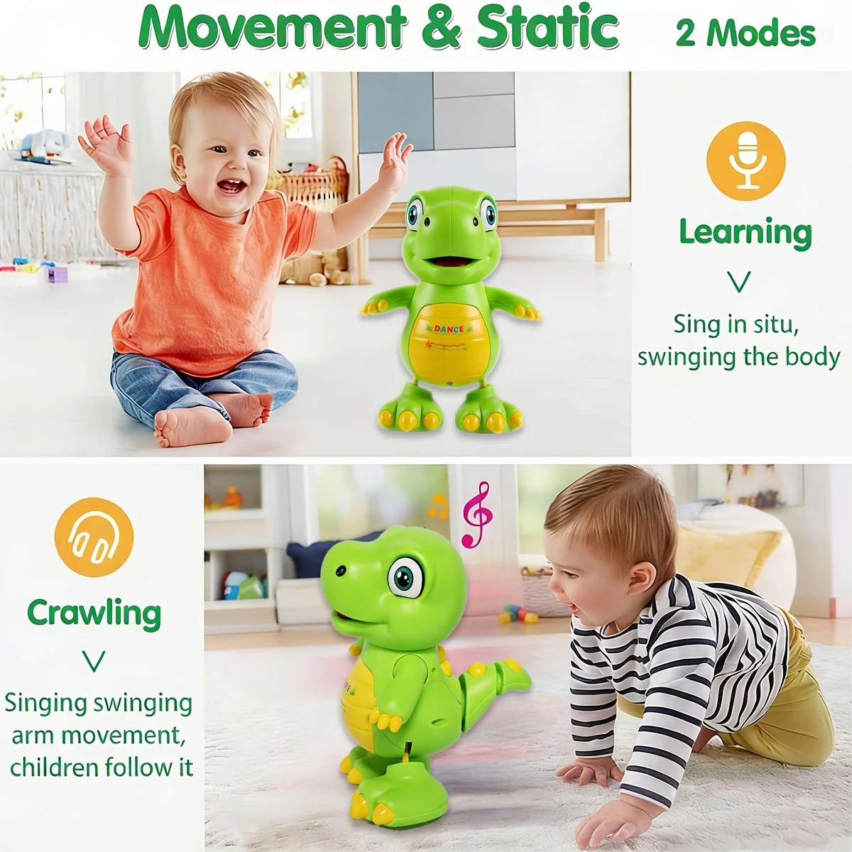 Juguete dinosaurio bailarín eléctrico con luces y sonidos para bebé - imagen 5
