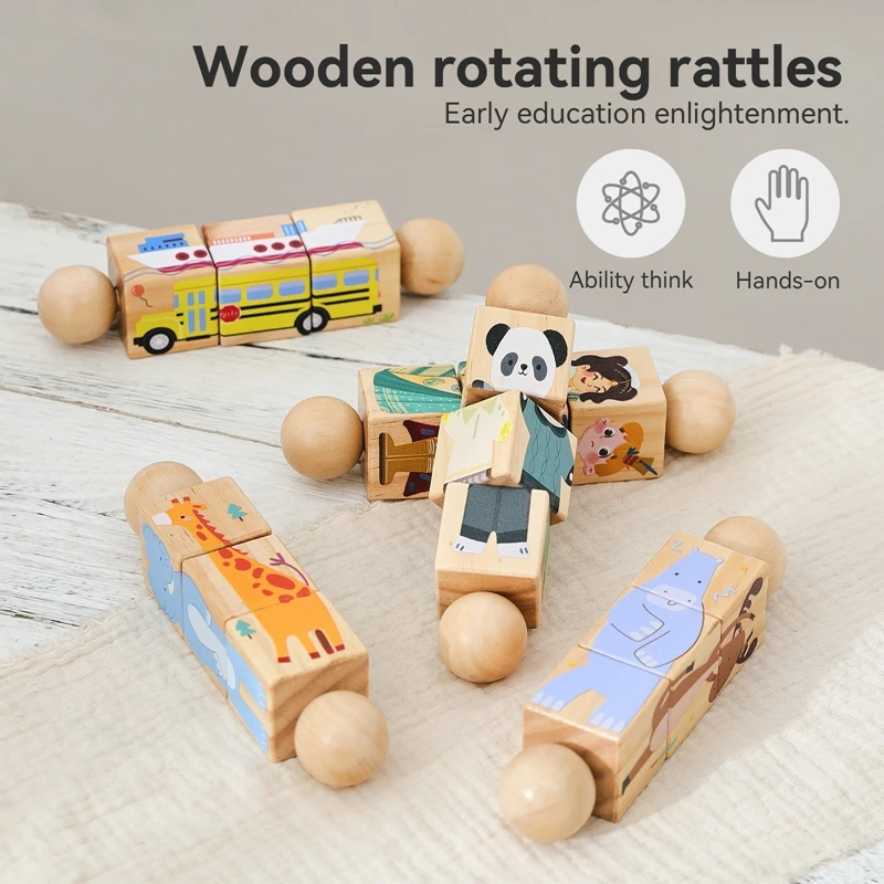 Sonajero de madera Montessori para bebé con bloques giratorios - imagen 3