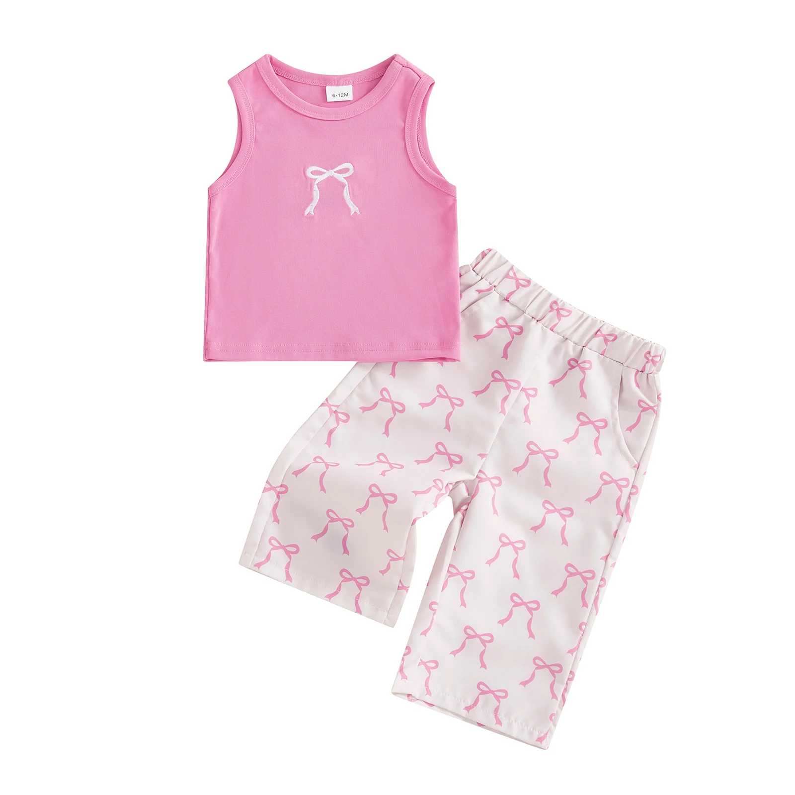 ViSgogo conjunto pantalón y top sin mangas con lazo para niñas - imagen 2