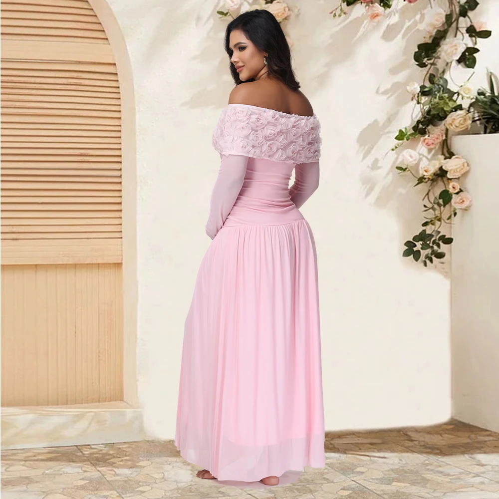 Vestido de maternidad floral maxi fluido con hombros descubiertos - imagen 3