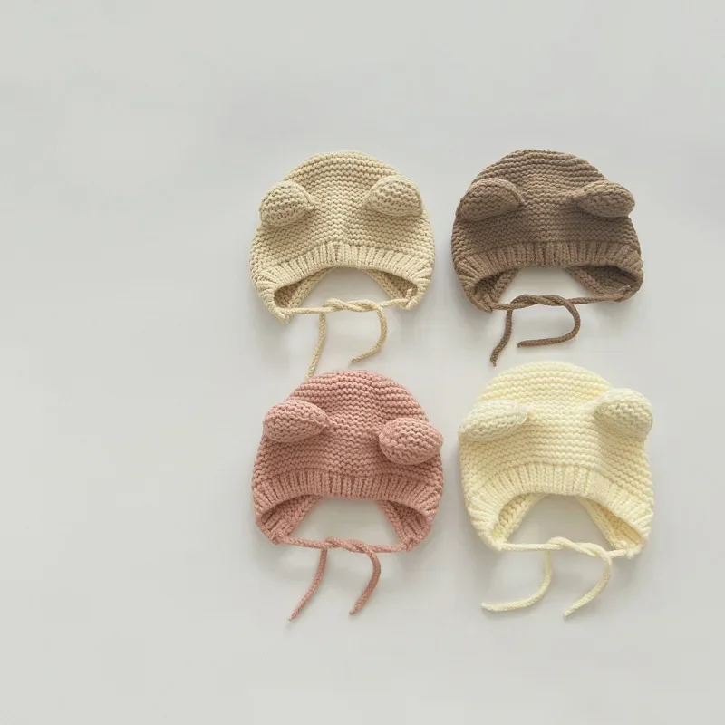 Gorro de ganchillo con orejas de oso Kawaii en color rosa
