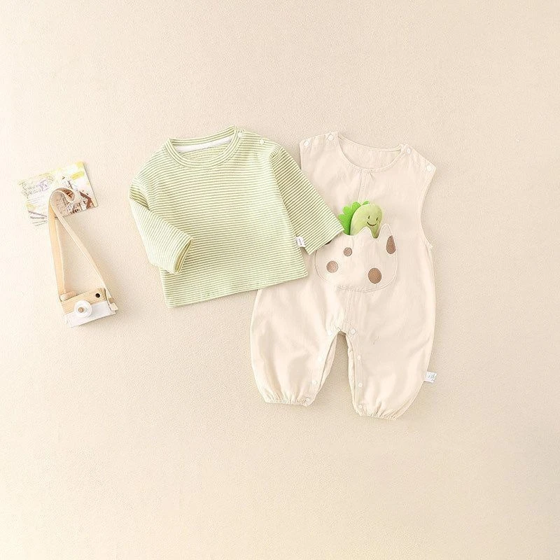 Conjunto de pelele bebé Caterpillar, top a rayas y pantalón largo