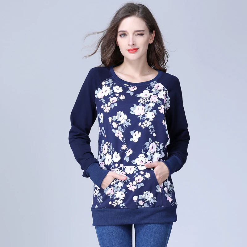 Sudadera de lactancia floral con capucha para premamá otoño - imagen 4