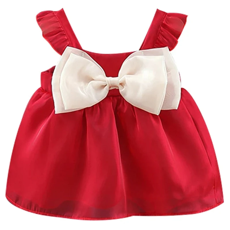 Vestido de princesa con lazo rojo para niña recién nacida - imagen 2