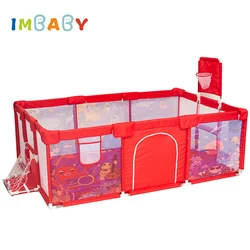 IMBABY parque infantil bebé con barrera de seguridad y baloncesto