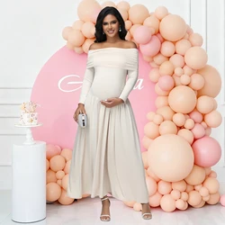 Vestido de maternidad plisado liso manga larga para fiesta bienvenida