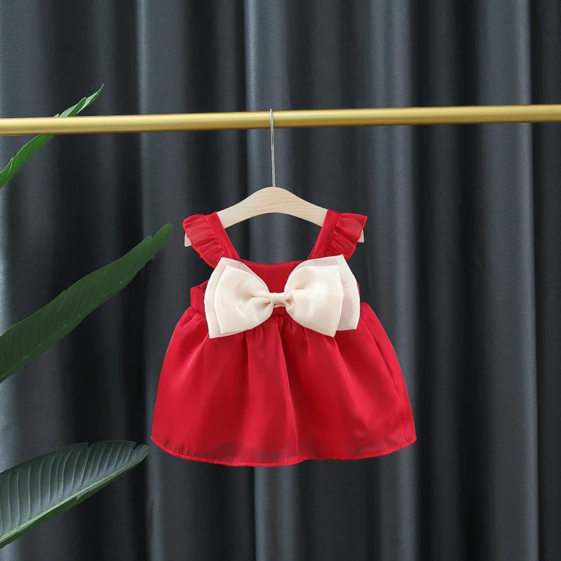 Vestido de princesa con lazo rojo para niña recién nacida - imagen 5