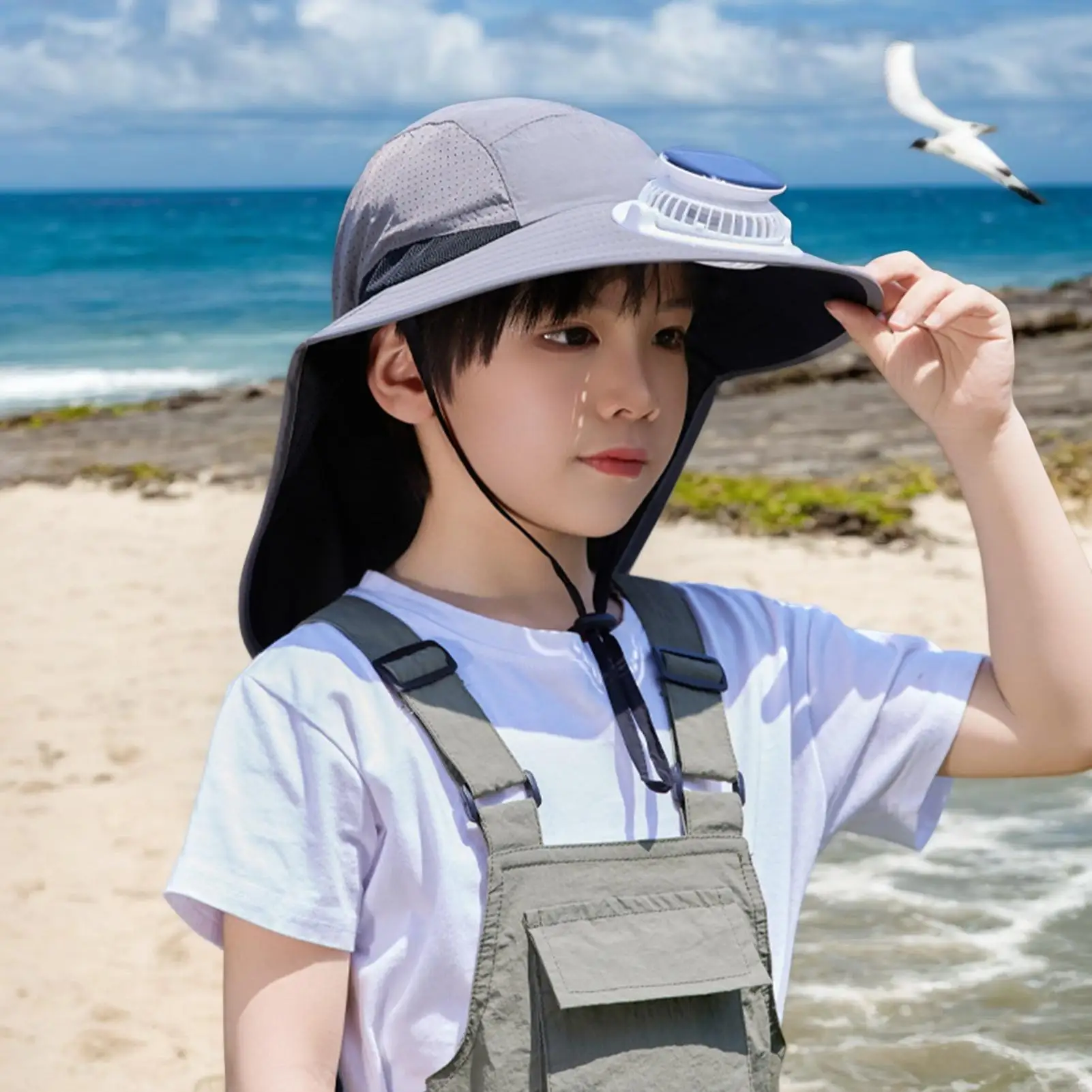 Sombrero solar con ventilador para niños – Protección UV transpirable - imagen 5