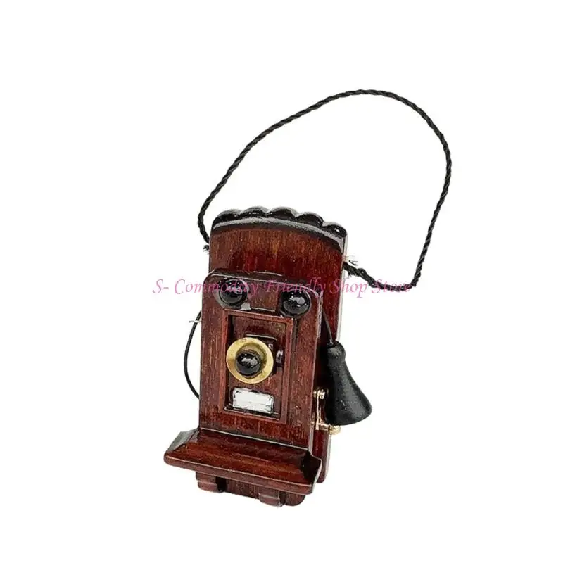 Casa de muñecas de madera con teléfono retro mini para decorar - imagen 4
