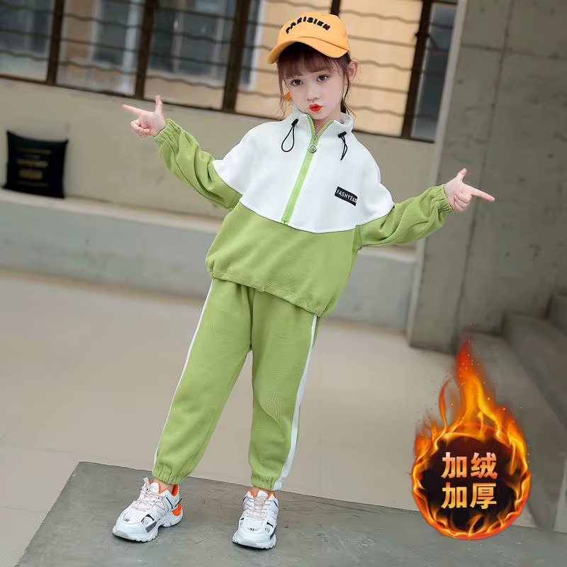 Conjunto deportivo de niña de dos piezas con top térmico acolchado para otoño e invierno - imagen 3