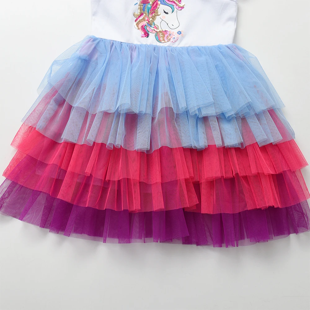 DXTON Vestido unicornio veraniego con capa de malla para niños - imagen 4