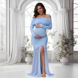 Vestido de maternidad con hombros descubiertos y cola de pez para fiesta