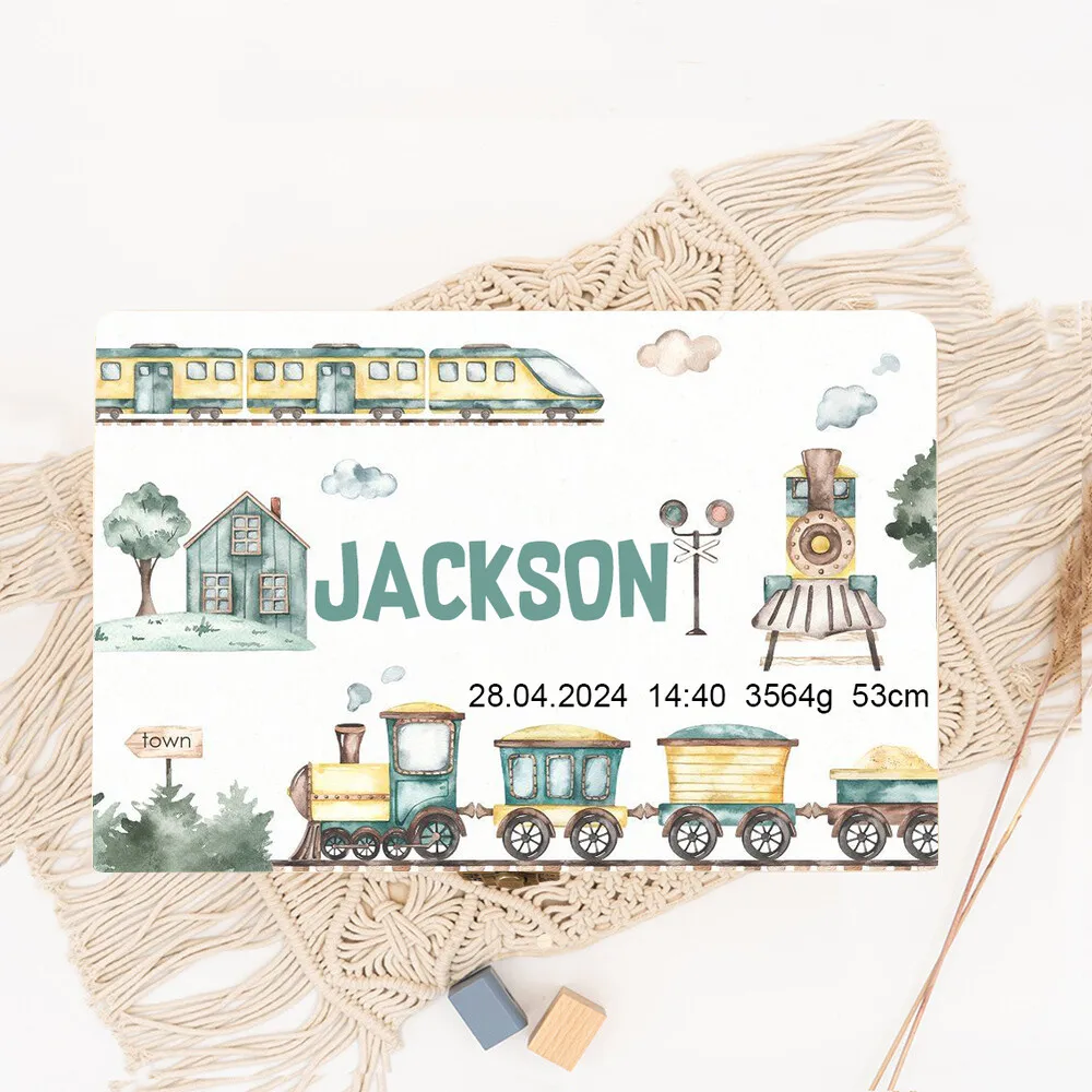 Caja de recuerdos para bebé madera personalizada con datos nacimiento - imagen 5