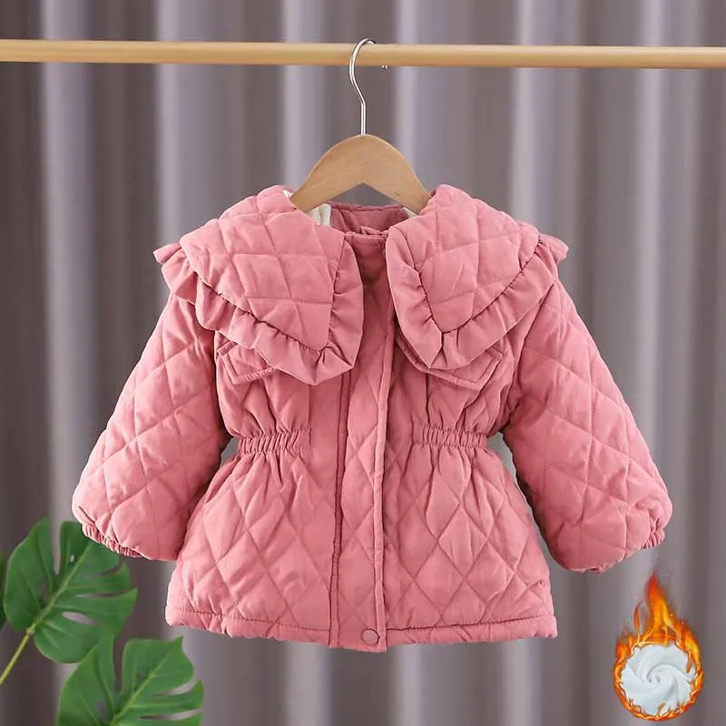 Abrigo parka acolchado de terciopelo para niñas con cremallera