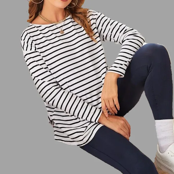Camiseta de lactancia holgada rayas clásicas manga larga otoño - imagen 3