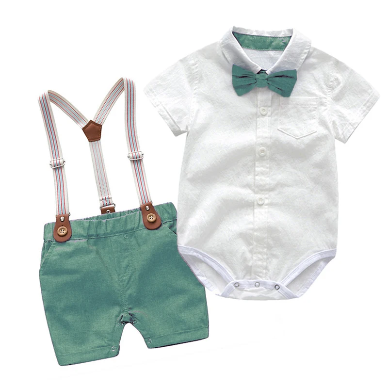Conjunto de verano para bebé niño estilo caballero con cinturón - imagen 3