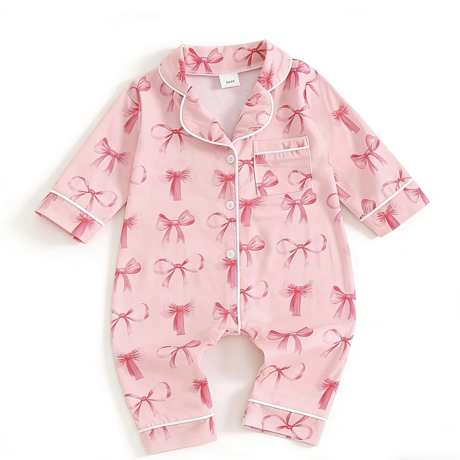 Pijama mono infantil niña estampado fresa con lazo y botones - imagen 4
